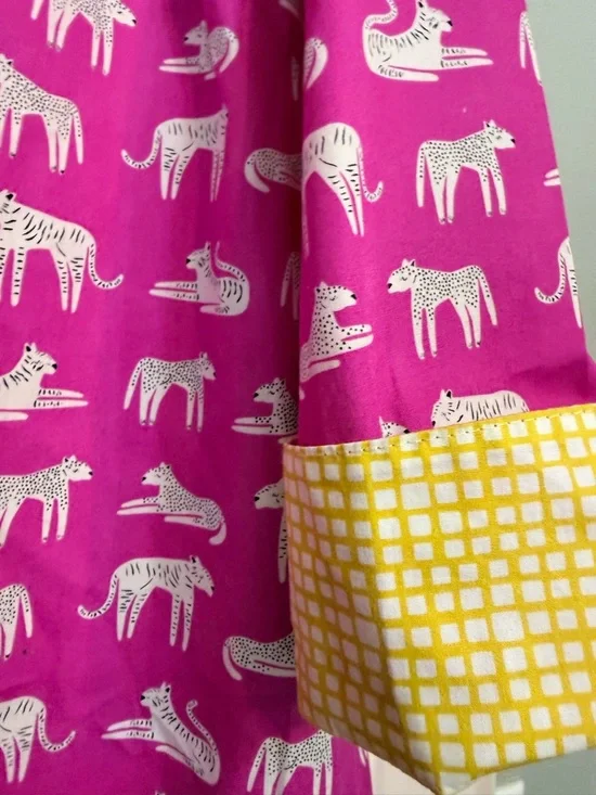 NWOT Uncle Frank Slow Fashion Dress XL Pink Tigers 🐯 Yellow Roll Up Cuffs Artist - Picture 5 of 11